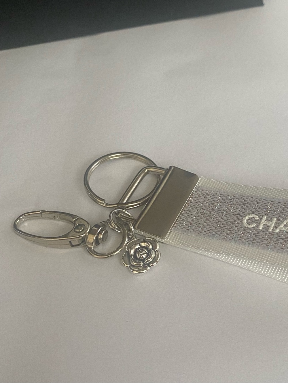 Chanel Ribbon Silver Logo Ribbon Keychain - Picture 3 of 5